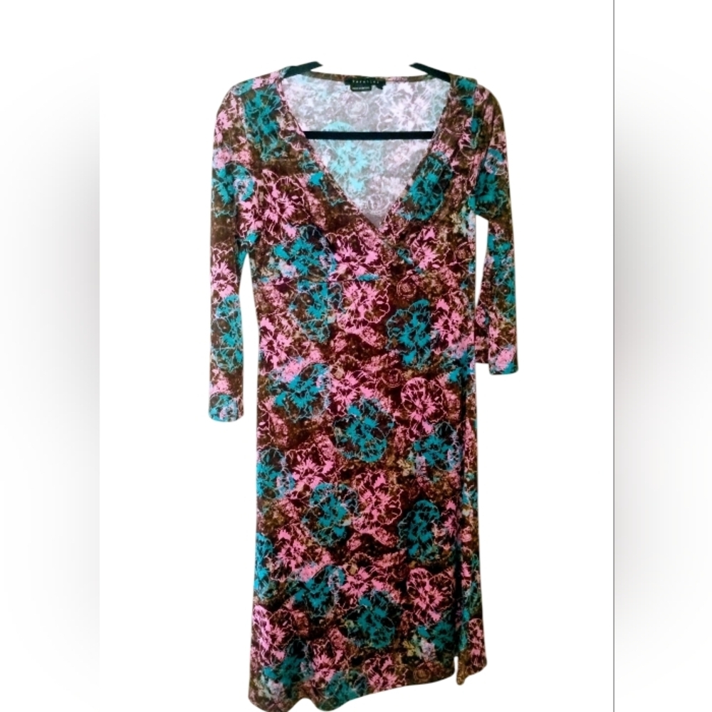 Parallel Womens Brown Wrap Dress Multicolor SZ S